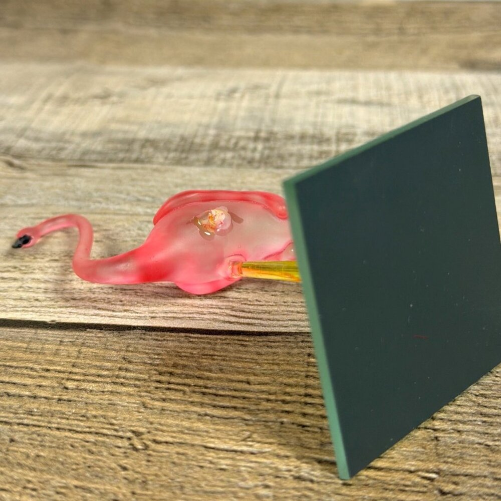 Vintage Pink Flamingo Hand Blown Frosted Art Glass Mirror Base Repair or Parts - Picture 9 of 12